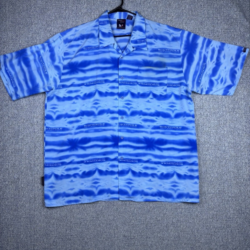 South pole‎ Authentic Denim Collection Button Up Shirt Blue White Size XXL AOP